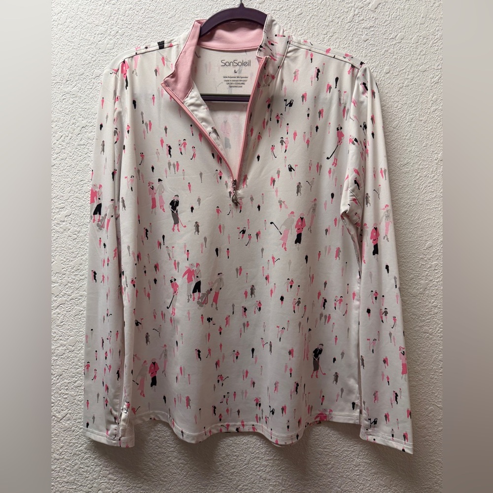 SunSoleil Women's Pink & White Printed Quarter-Zip Top